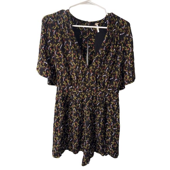 Free People Meet Virginia V-Neck Romper in Black Combo Size 4, New With Tags - Picture 1 of 10